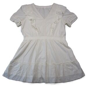 LC Lauren Conrad Mini Dress XL Ivory Ruffle Crochet V-Neck Swiss Dot Cottagecore